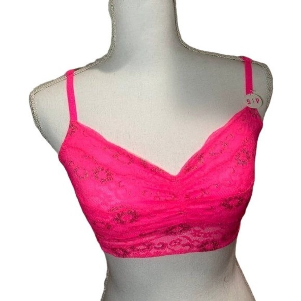New Victoria's Secret VS PINK Unlined Bra Bralette Silver Glitter Lace S NWT